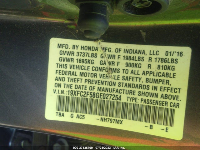 Honda Civic Sedan Lx 2016 19XFC2F58GE027254 Image 9