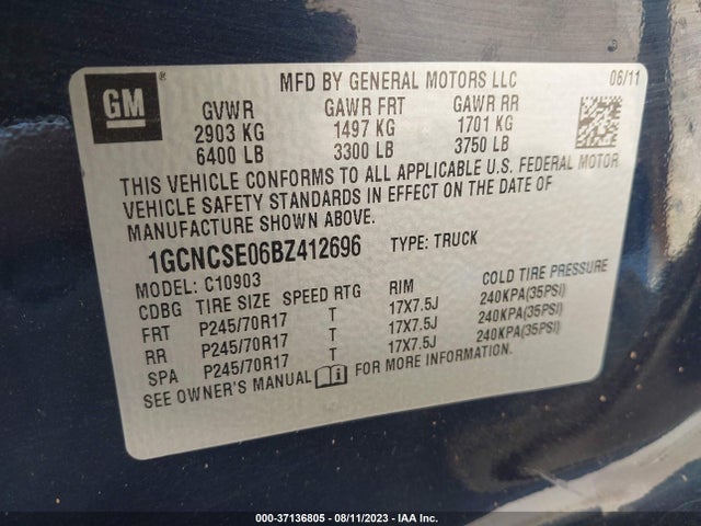 2011 CHEVROLET SILVERADO 1500 LT VIN: 1GCNCSE06BZ412696