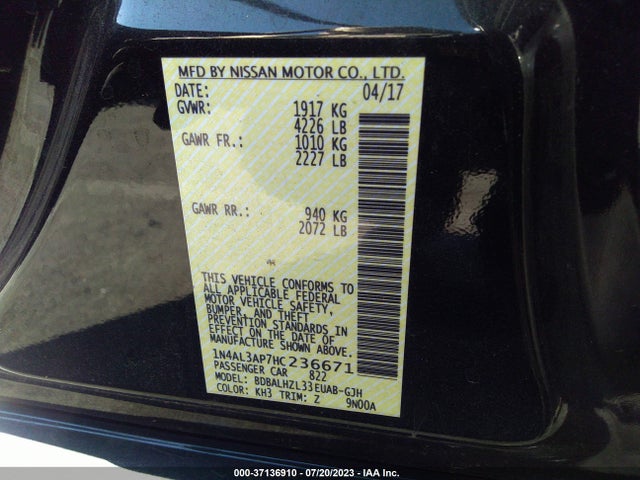 Nissan Altima 2.5 Sr 2017 1N4AL3AP7HC236671 Image 9
