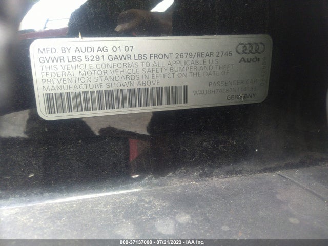 2007 AUDI A6 3.2L VIN: WAUDH74F87N114193