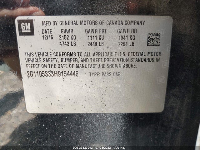 Chevrolet IMPALA LT 2017 2G1105S33H9154446 Image 9