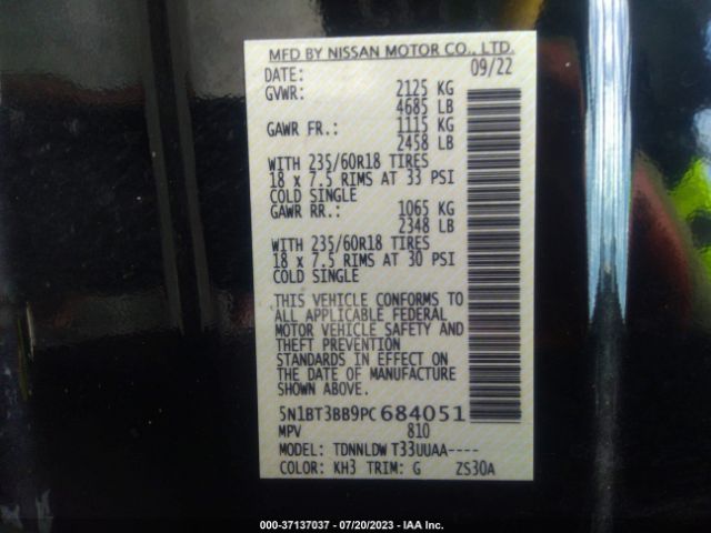 5N1BT3BB9PC684051 Nissan ROGUE SV