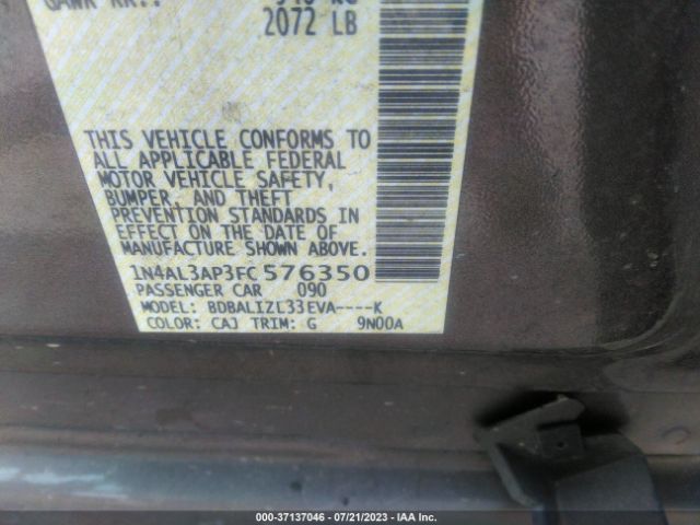 1N4AL3AP3FC576350 Nissan Altima 2.5 Sv