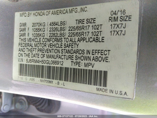 Honda CR-V EX 2016 5J6RM4H50GL066912 Image 9