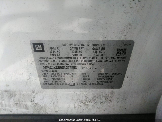 Chevrolet TRAX LS 2016 3GNCJKSB9GL275553 Image 9