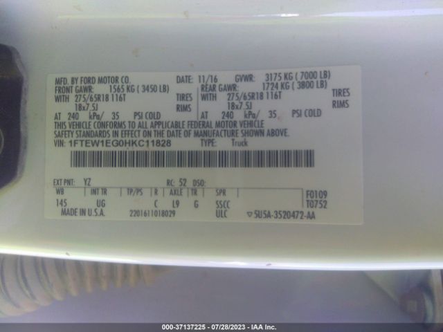 1FTEW1EG0HKC11828 Ford F-150 Xl/xlt/lariat