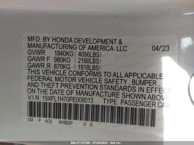 Honda Civic Hatchback Ex-l 2023 19XFL1H70PE008013 Image 9