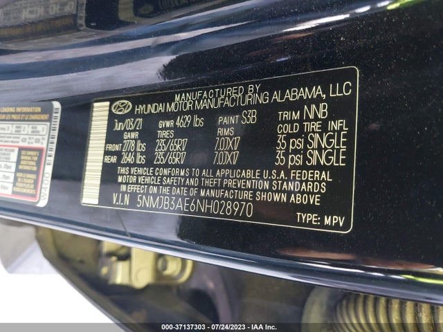 2022 HYUNDAI TUCSON SEL VIN: 5NMJB3AE6NH028970