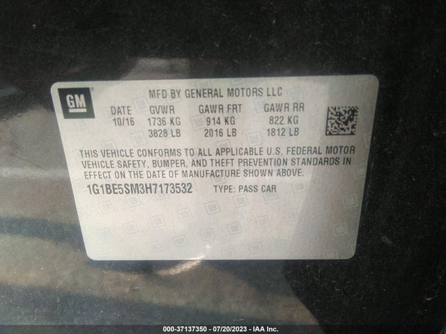 Chevrolet CRUZE LT 2017 1G1BE5SM3H7173532 Image 9