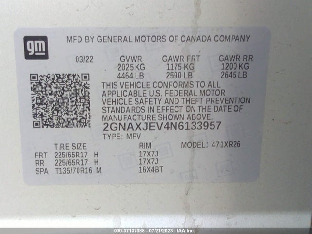 Chevrolet EQUINOX LT 2022 2GNAXJEV4N6133957 Image 9