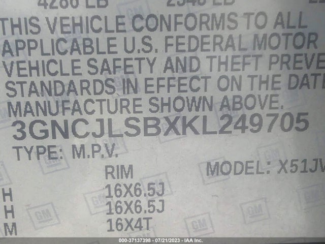 Chevrolet Trax Lt 2019 3GNCJLSBXKL249705 Image 9