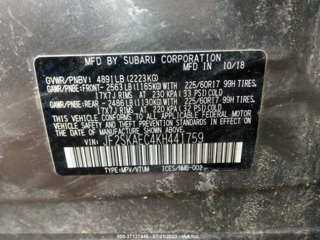 JF2SKAEC4KH441759 Subaru Forester Premium