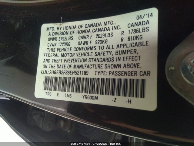 Honda Civic Sedan Ex 2014 2HGFB2F86EH521189 Image 9