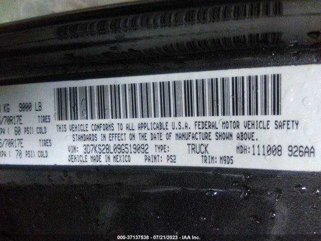 2009 DODGE RAM 2500 SLT VIN: 3D7KS28L09G519092