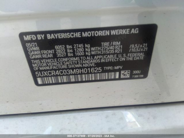 5UXCR4C03M9H01625 BMW X5 Sdrive40i