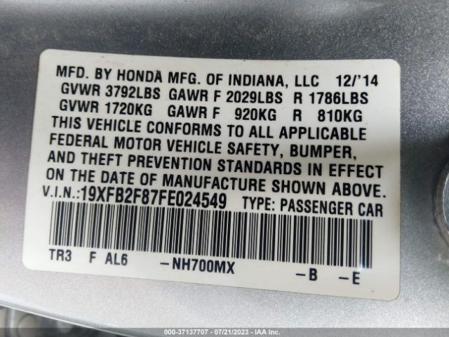 19XFB2F87FE024549 Honda Civic Sedan Ex