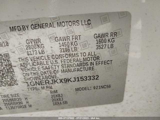 Chevrolet Traverse Rs 2019 1GNERJKX9KJ153332 Image 16