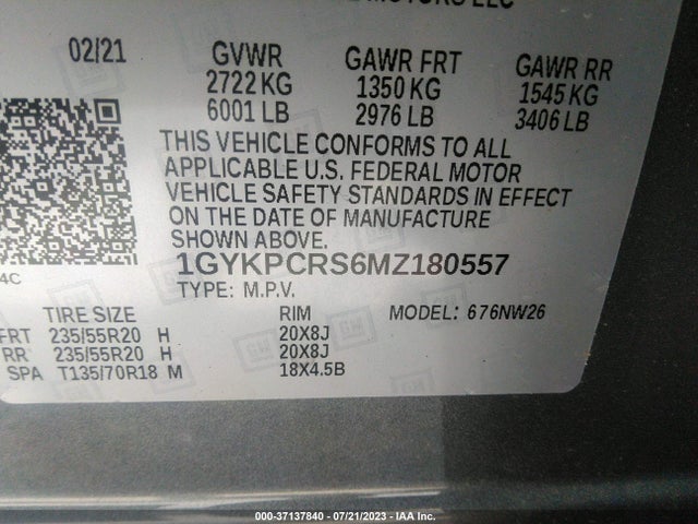 1GYKPCRS6MZ180557 Cadillac Xt6 Premium Luxury