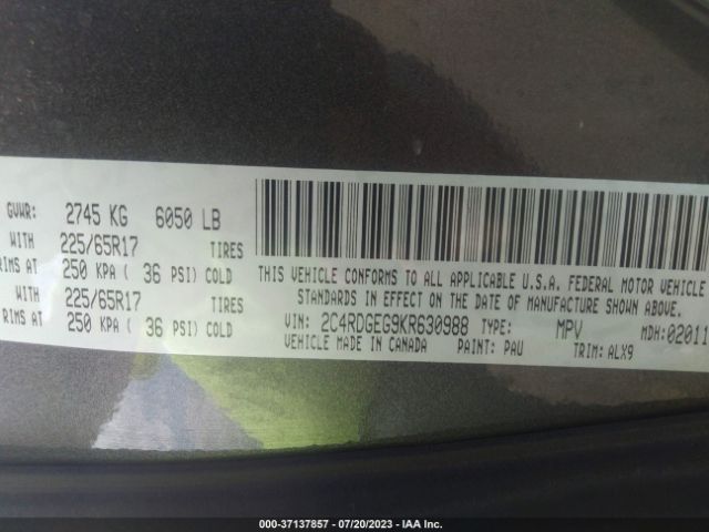 2C4RDGEG9KR630988 Dodge Grand Caravan Gt