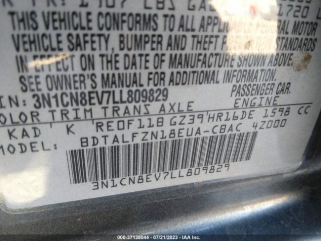 3N1CN8EV7LL809829 Nissan VERSA SV