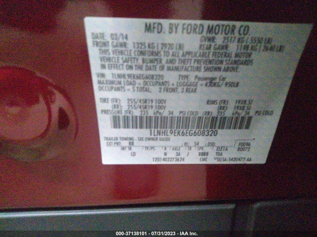 2014 Lincoln MKS, VIN: 1LNHL9EK6EG608320