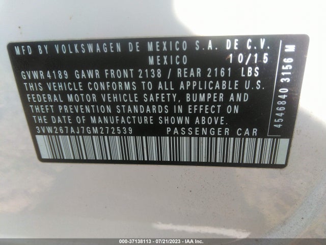 3VW267AJ7GM272539 Volkswagen Jetta Sedan 1.4t S