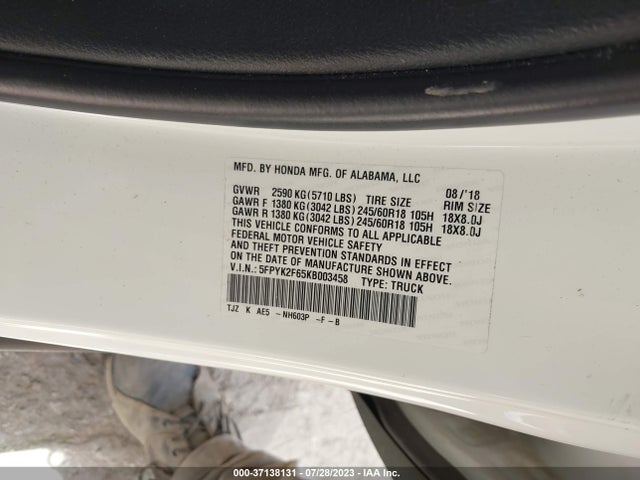 Honda Ridgeline Rtl-t 2019 5FPYK2F65KB003458 Image 9
