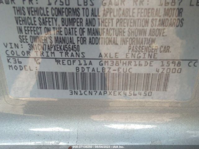 3N1CN7APXEK456450 Nissan VERSA SV