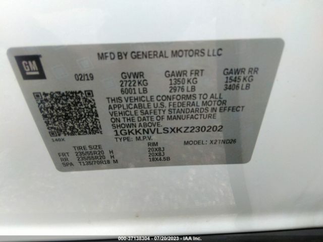 1GKKNVLSXKZ230202 GMC ACADIA SLT