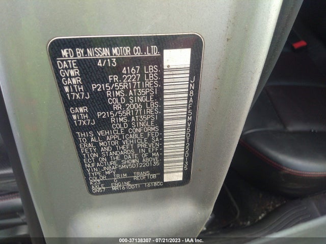 2013 NISSAN JUKE SL VIN: JN8AF5MV5DT220135