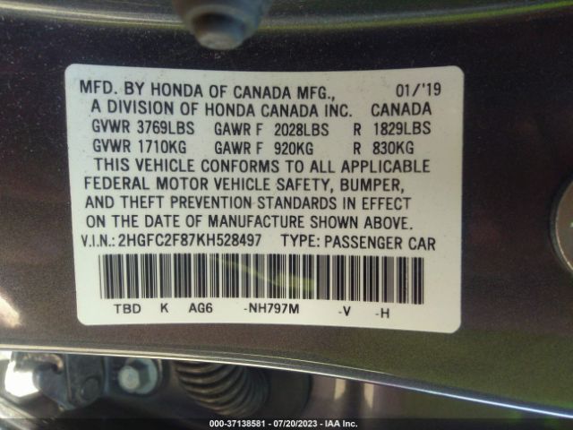 2HGFC2F87KH528497 Honda Civic Sedan Sport