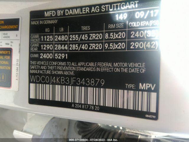 WDC0J4KB3JF343879 Mercedes-Benz Glc Glc 300