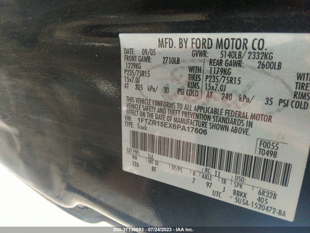 2006 FORD RANGER XL/XLT/SPORT/FX4 OFF-RD VIN: 1FTZR15EX6PA17606