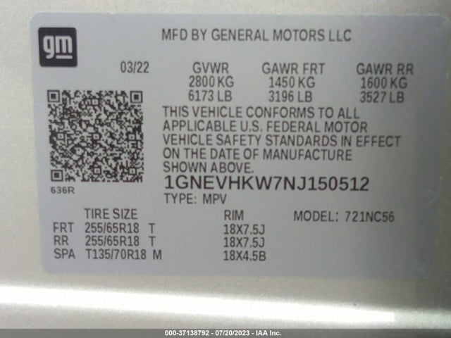 Chevrolet Traverse Lt Leather 2022 1GNEVHKW7NJ150512 Image 9