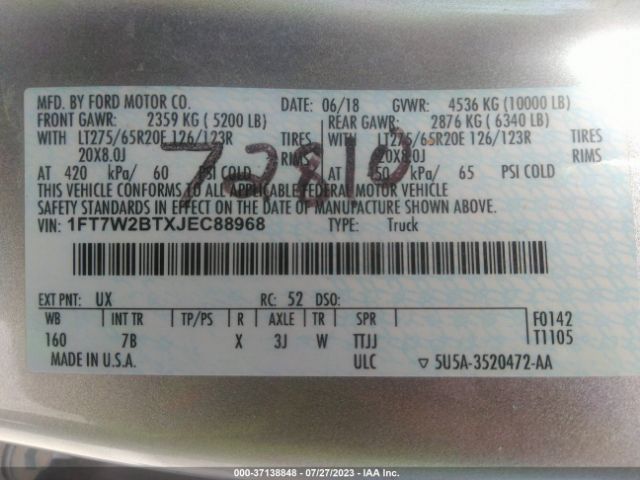 1FT7W2BTXJEC88968 Ford Super Duty F-250 Srw Xl/xlt/lariat