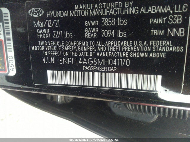 2021 HYUNDAI ELANTRA SE VIN: 5NPLL4AG8MH041170