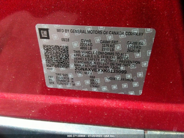 Chevrolet EQUINOX LT 2019 2GNAXVEXXK6135099 Image 15