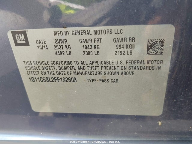 2015 CHEVROLET MALIBU LT VIN: 1G11C5SL2FF192603