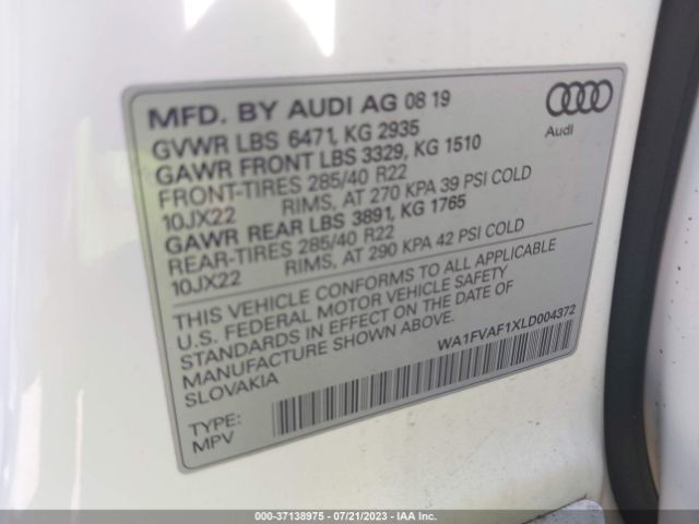 WA1FVAF1XLD004372 Audi Q8 Prestige 55 Tfsi Quattro Tiptronic