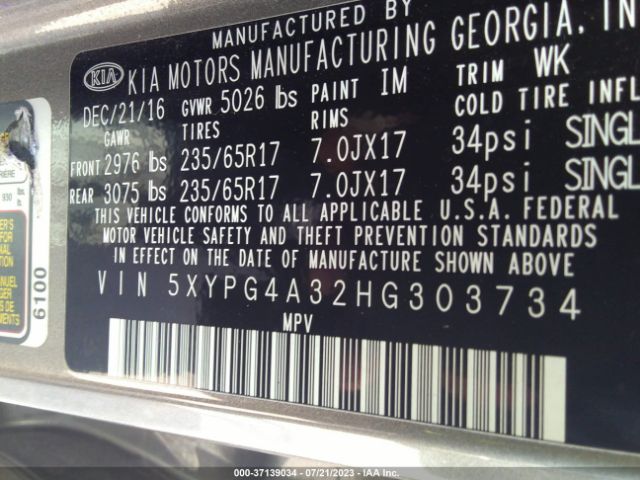 5XYPG4A32HG303734 KIA SORENTO L