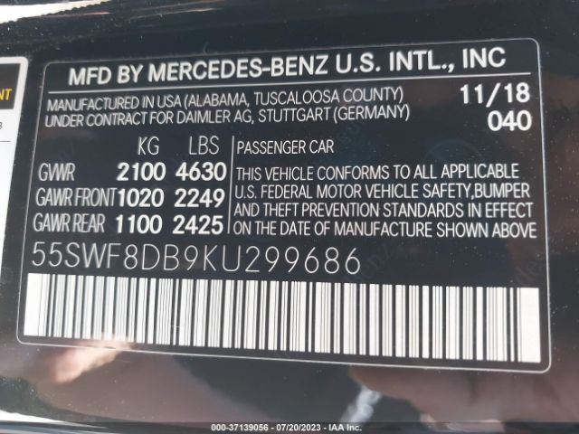 55SWF8DB9KU299686 Mercedes-Benz C-class C 300