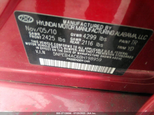 2011 HYUNDAI SONATA GLS PZEV VIN: 5NPEB4AC6BH198959