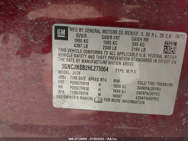 Chevrolet TRAX LS 2017 3GNCJNSB2HL273064 Image 9