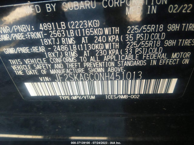JF2SKAGC0NH451013 Subaru Forester Sport