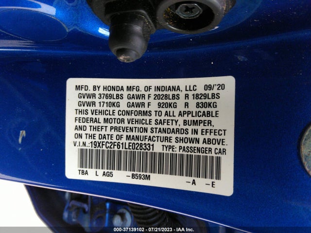 Honda Civic Sedan Lx 2020 19XFC2F61LE028331 Image 9