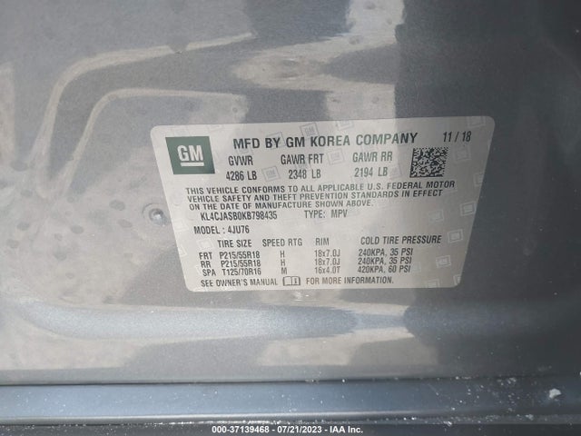 2019 BUICK ENCORE PREFERRED VIN: KL4CJASB0KB798435