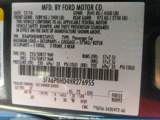 3FA6P0HD4HR276955 Ford FUSION SE