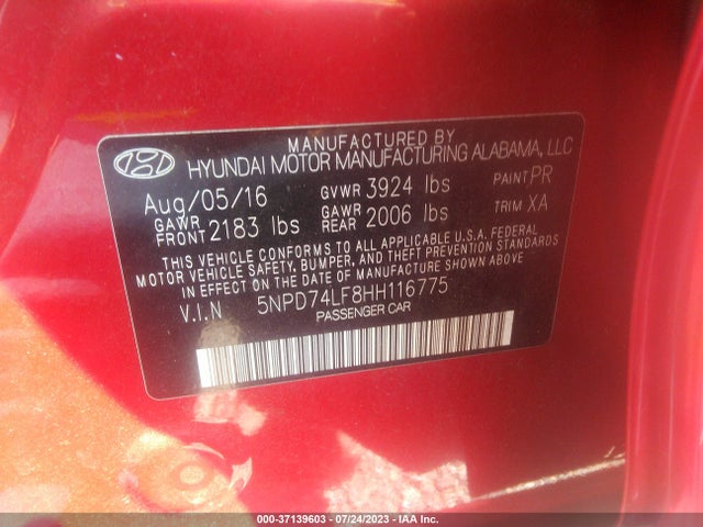 Hyundai ELANTRA SE 2017 5NPD74LF8HH116775 Image 16