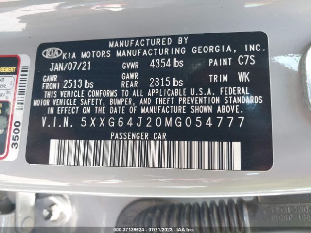 5XXG64J20MG054777 KIA K5 Gt-line