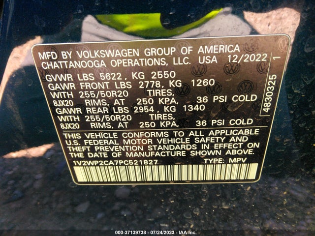 1V2WP2CA7PC521827 Volkswagen Atlas 2.0t Se W/technology